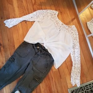 Lace shear button top top size xl